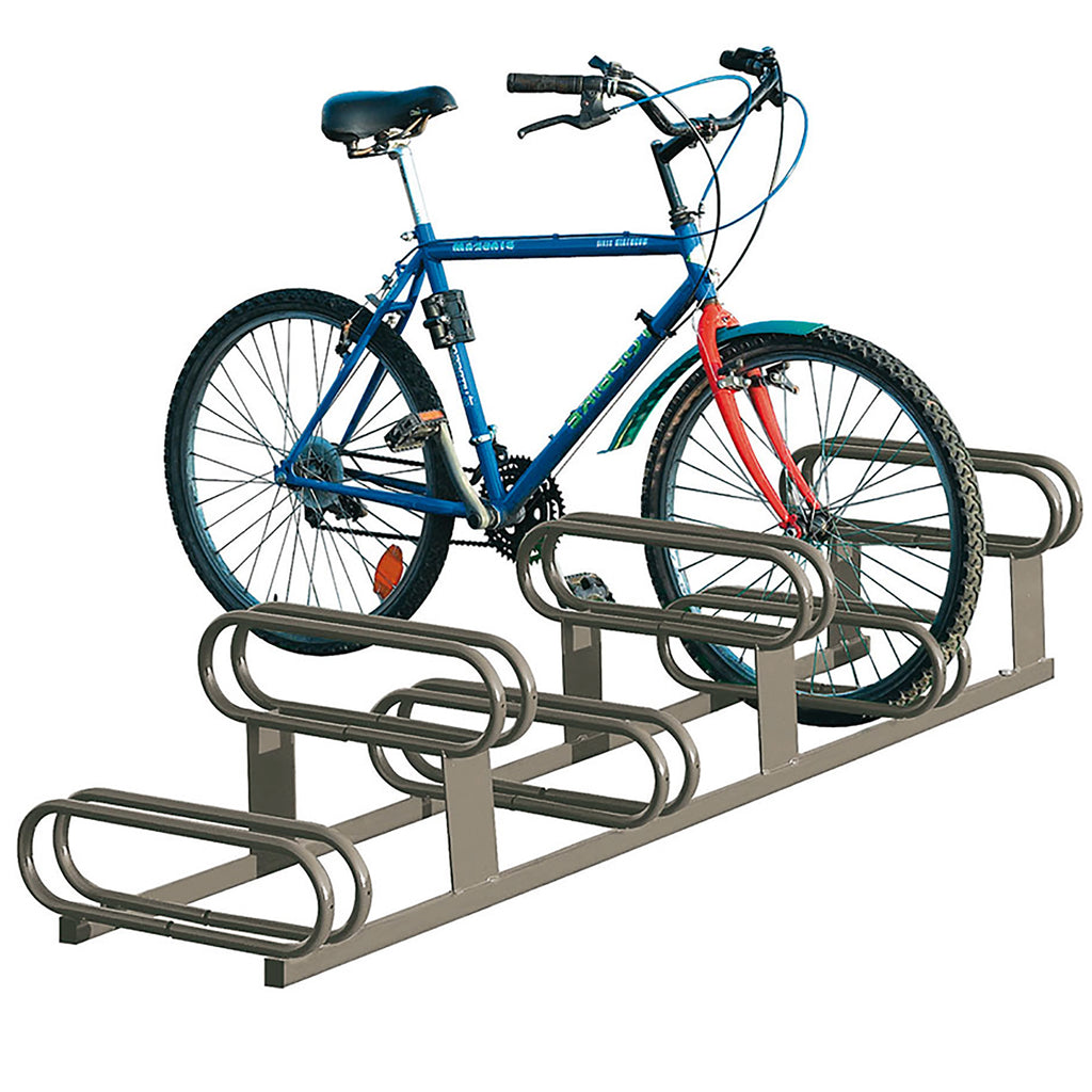 High-Low Bike Rack - Double Direction - Galvanised & Painted (Grey RAL 7044)