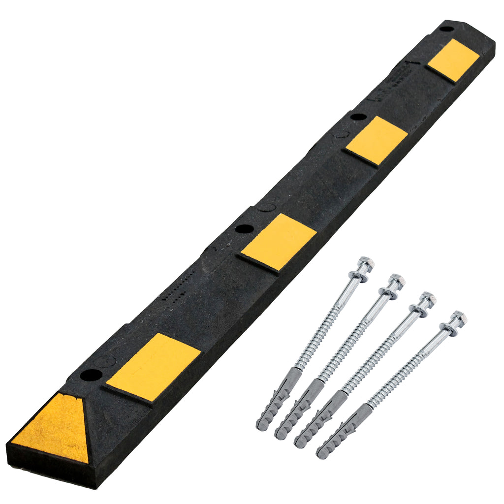 Park-it 1800mm Rubber Wheel Block / Stop With Fixings (Yellow & Black / Concrete (Coach Screws))