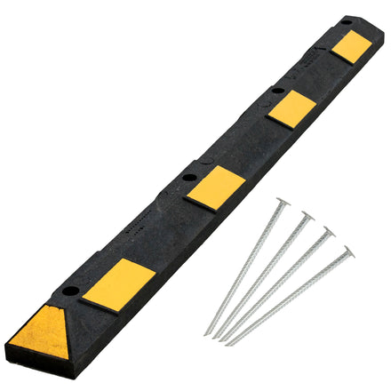 Park-it 1800mm Rubber Wheel Block / Stop With Fixings (Yellow & Black / Tarmac (Rebar Pins))