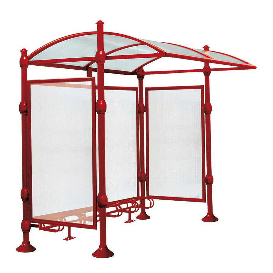 Procity Province Bike Shelter with Integrated Bike Rack  & Cladding (Agora / Galvanised & Powder Coated Maroon RAL 3004)