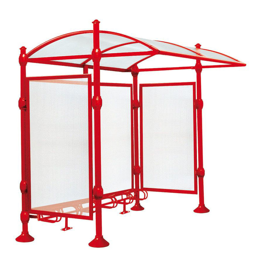 Procity Province Bike Shelter with Integrated Bike Rack  & Cladding (Agora / Galvanised & Powder Coated Traffic Red RAL 3020)