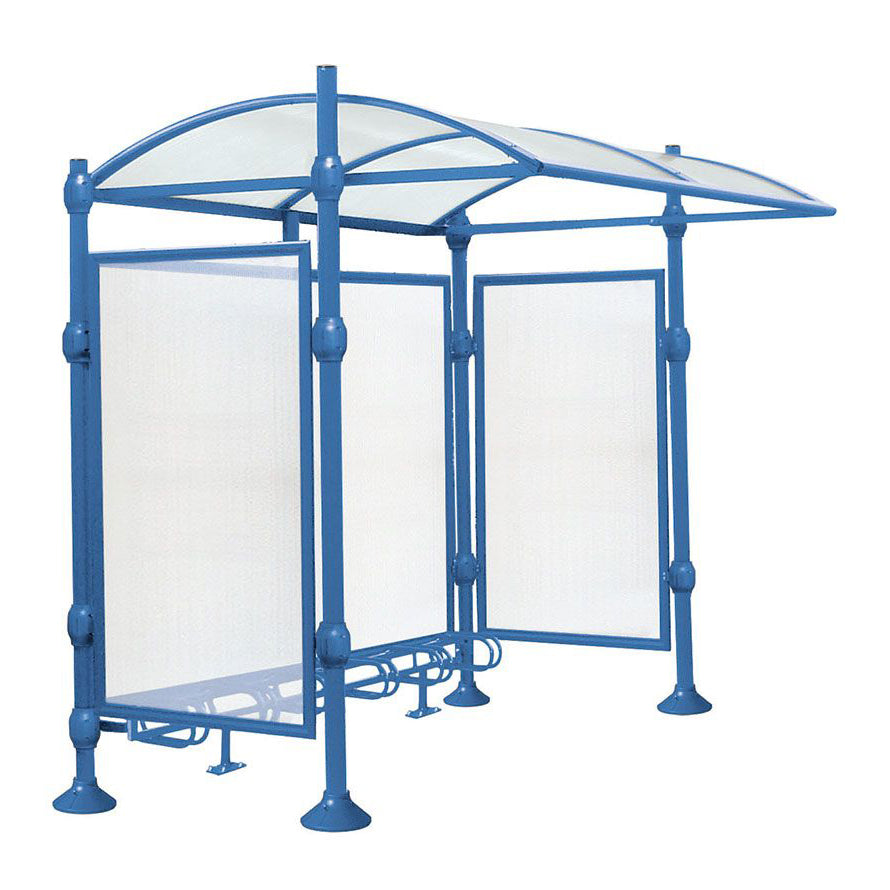 Procity Province Bike Shelter with Integrated Bike Rack  & Cladding (Brushed Stainless Steel / Galvanised & Powder Coated Gentian Blue RAL 5010)