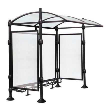 Procity Province Bike Shelter with Integrated Bike Rack  & Cladding (Brushed Stainless Steel / Galvanised & Powder Coated Jet Black RAL 9005)