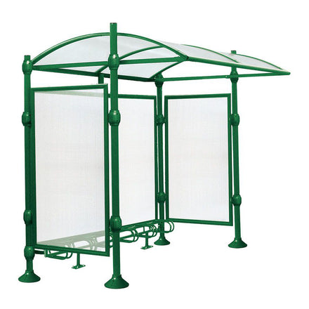 Procity Province Bike Shelter with Integrated Bike Rack  & Cladding (Brushed Stainless Steel / Galvanised & Powder Coated Moss Green RAL 6005)