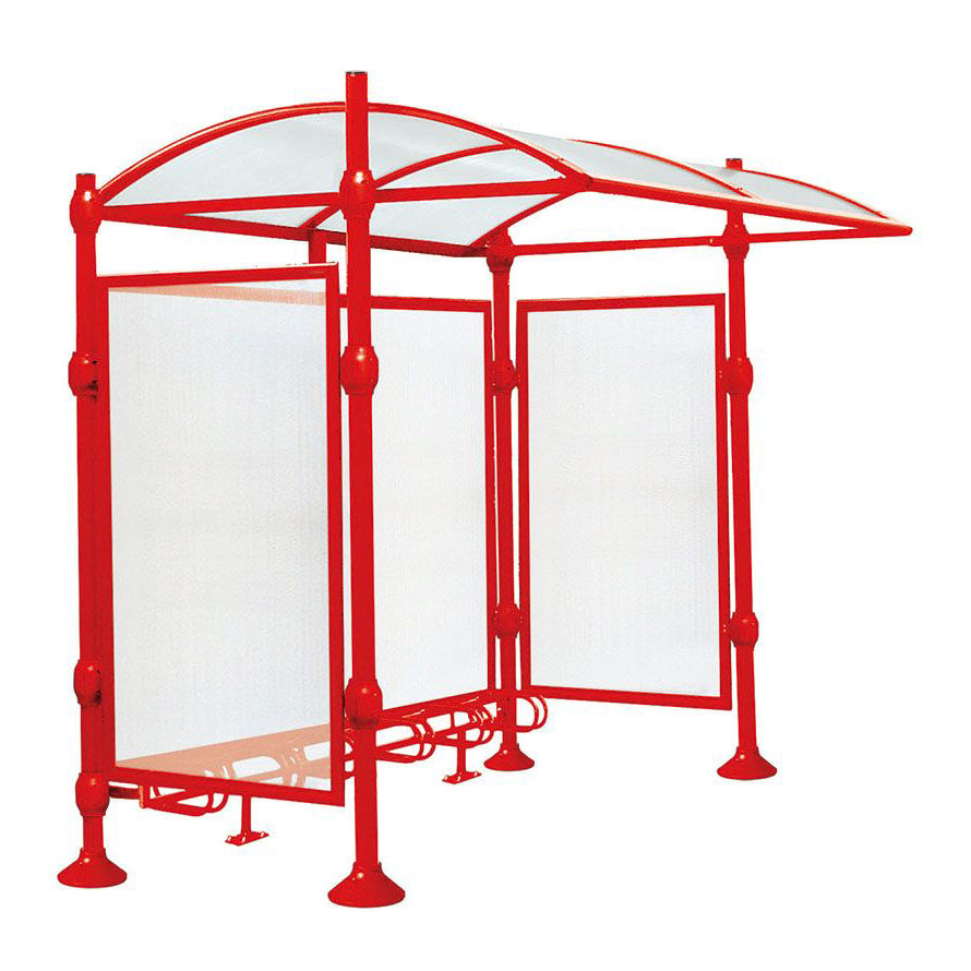 Procity Province Bike Shelter with Integrated Bike Rack  & Cladding (Brushed Stainless Steel / Galvanised & Powder Coated Traffic Red RAL 3020)