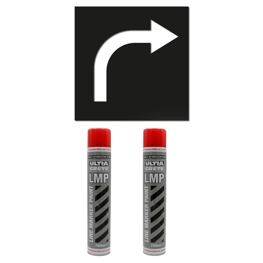 Curved Direction Arrow Stencil For Pedestrian Guidance - Kits Available (2 x Red Cans Temporary Paint)