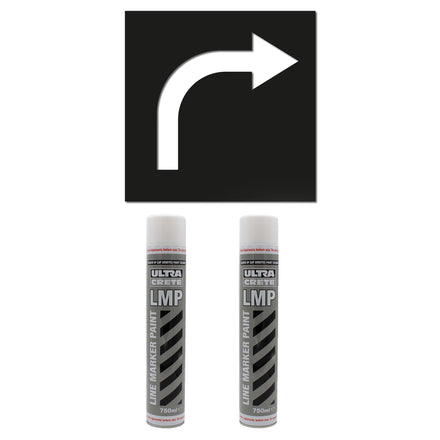 Curved Direction Arrow Stencil For Pedestrian Guidance - Kits Available (2 x White Cans Temporary Paint)