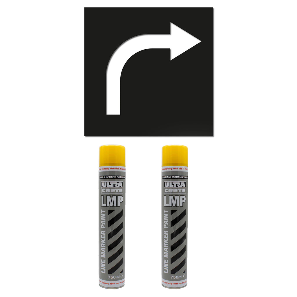 Curved Direction Arrow Stencil For Pedestrian Guidance - Kits Available (2 x Yellow Cans Temporary Paint)