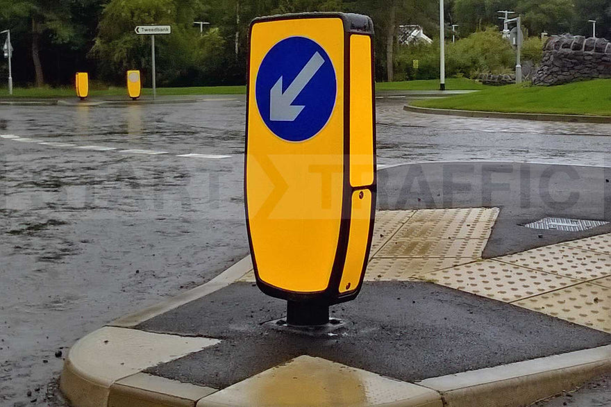 Evo-S Solar powered Keep Left Bollard installed at island