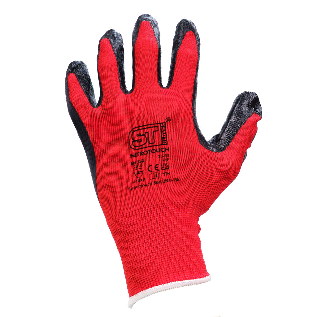 Supertouch Nitrotouch® Red/Black Nylon/Nitrile Dry Handling Gloves