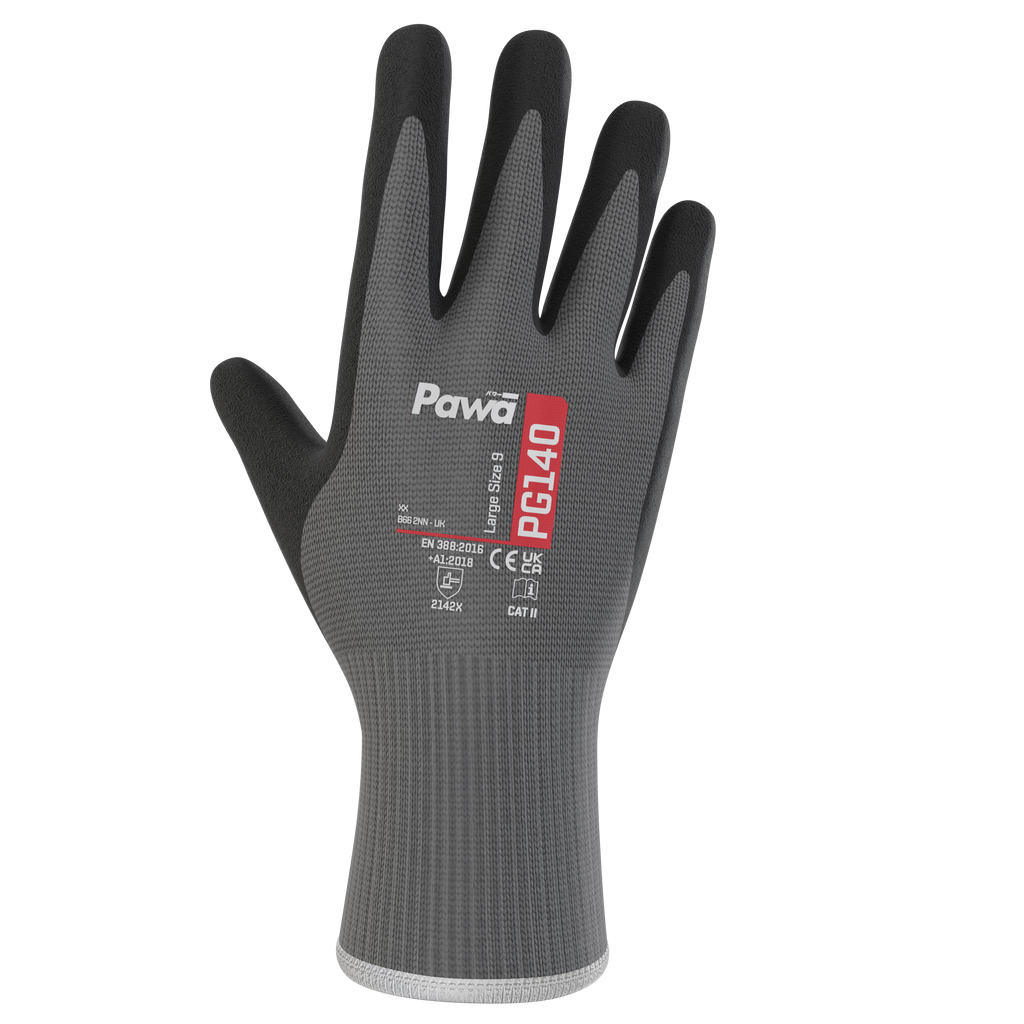 Supertouch Pawa PG140 Grey/Black Latex Palm and Thumb Coated Multipurpose Gloves
