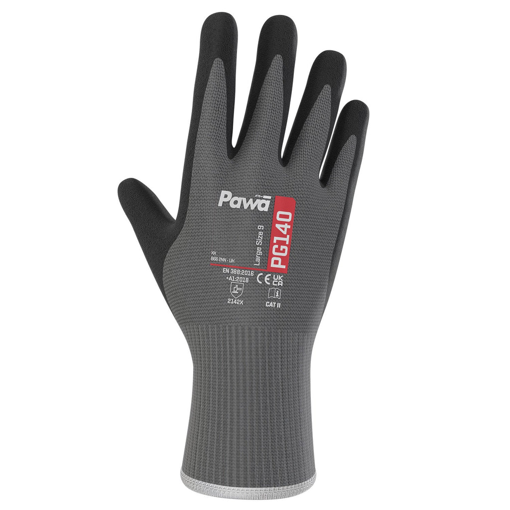 Supertouch Pawa PG140 Grey/Black Latex Palm and Thumb Coated Multipurpose Gloves