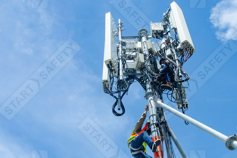 Telecommunications Worker Using A Height Safety Kit