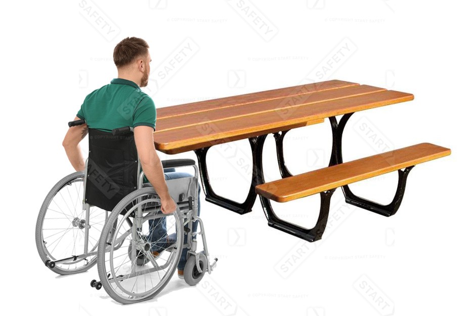 Procity Seville Wheelchair Accessible Picnic Bench And Table Set With Person Seated