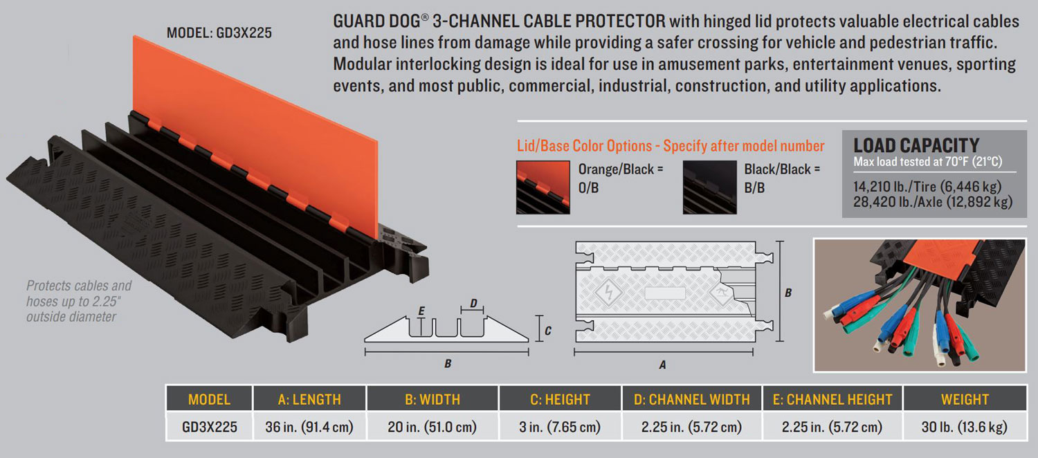 3-Channel Guard Dog Cable Protector for 2.25 Dia. Cables - Black