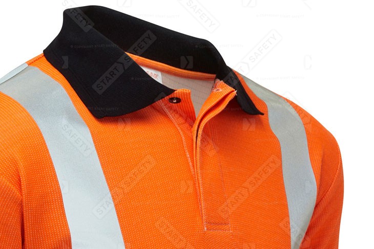 Pulsar Arc Flash Hi Vis Orange Polo Shirt Three Button Collar