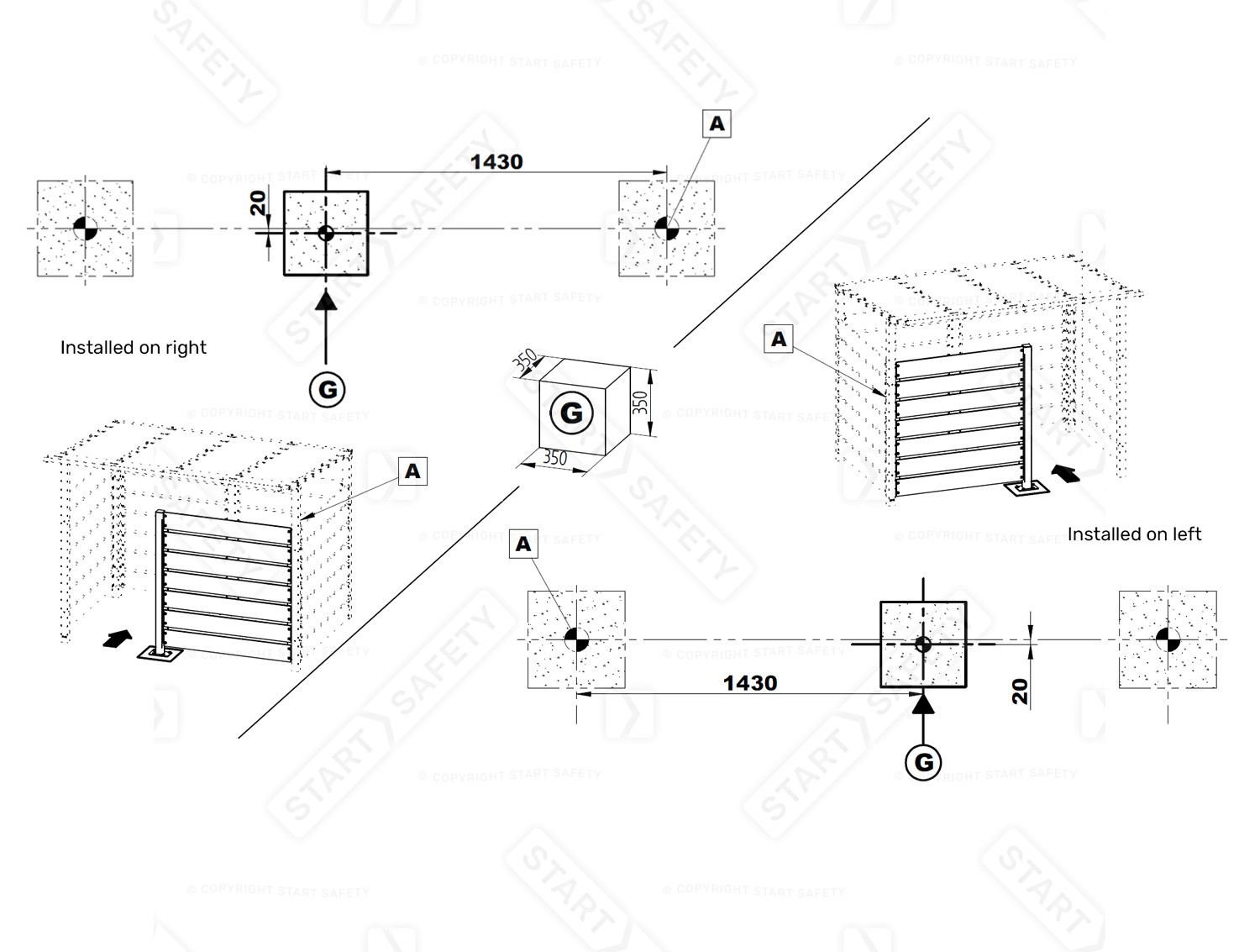 Procity Modulo Shelter front Cladding and Support Post Dimensions Diagram Specification Spec Sheet