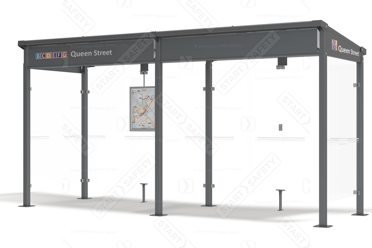 Procity Milan Bus Shelter Double Length With Wind Protectors Installed
