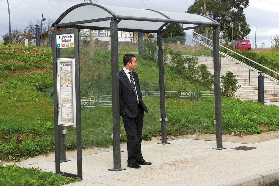 Procity Milan Bus Stop Sign Installed Beside Voute Shelter In Rural Location