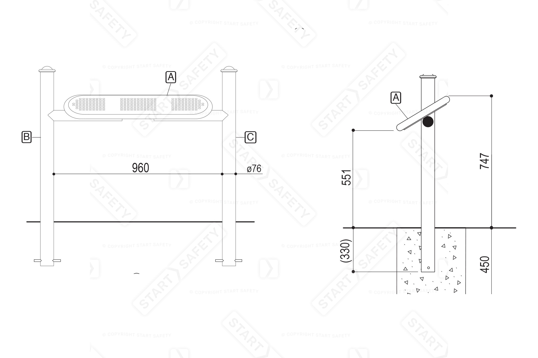 Procity Estoril Perch Bench Installation Diagram