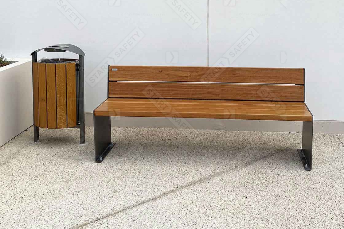 Procity Silaos bench And Bin Installed Together In An Urban Area