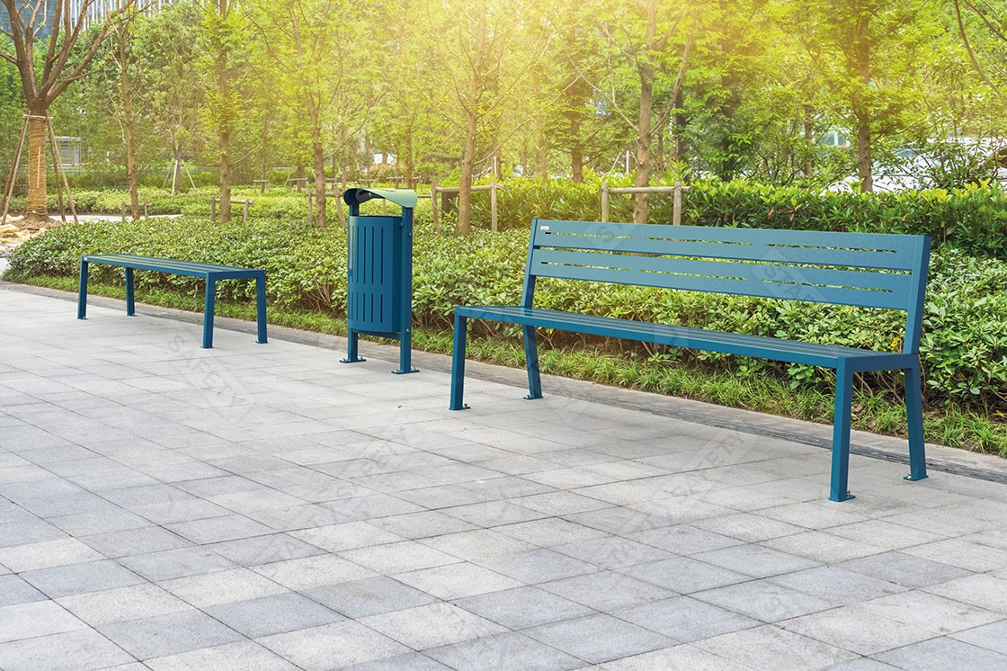 Procity Silaos Bench Set And Bin Installed Outdoors In Park