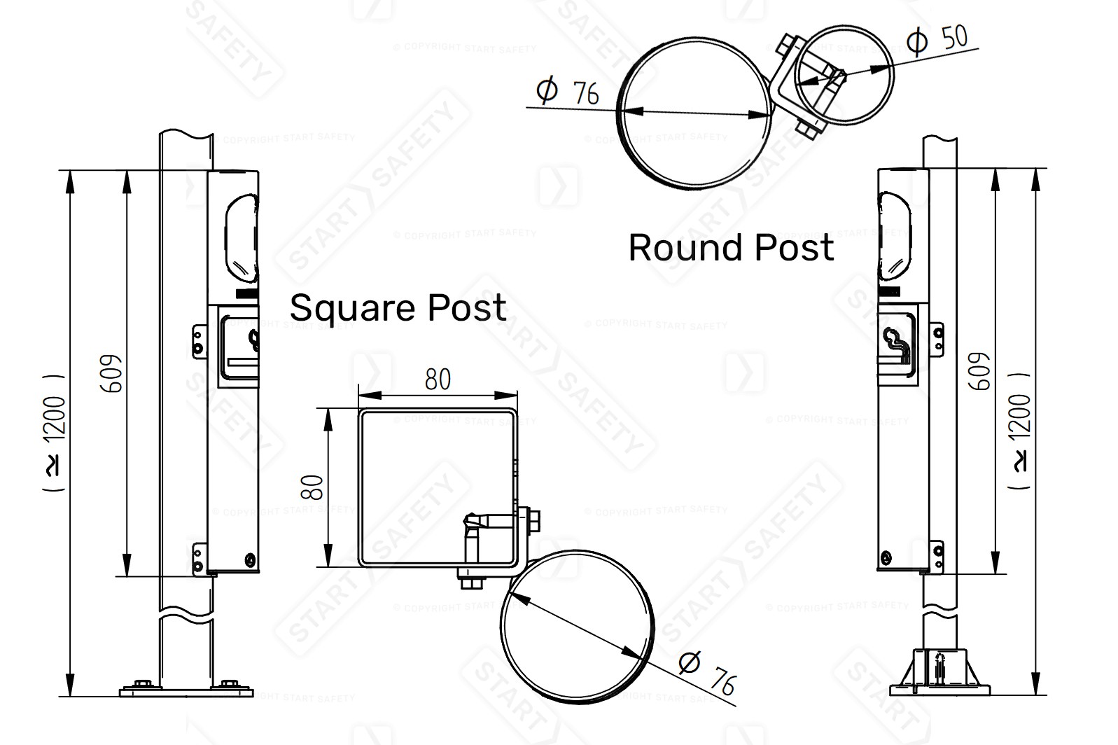 Procity Wall Or Post Mounted Cigarette Ashtray bollard Dimensions Diagram Specifications Spec Sheet