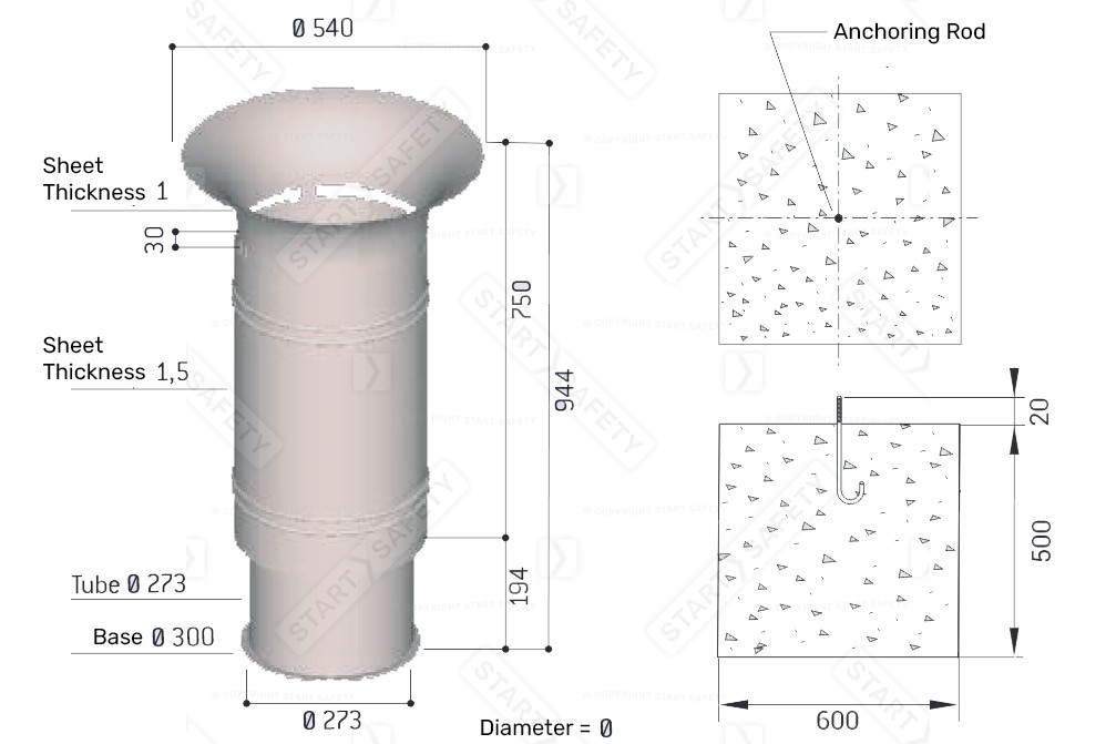 Procity Cergy Litter Bin Dimensions Diagram Spec Specification Sheet