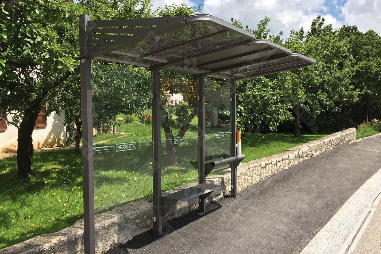 Procity Conviviale Bus Shelter Installed In Rural Space With All Of Its Accessories