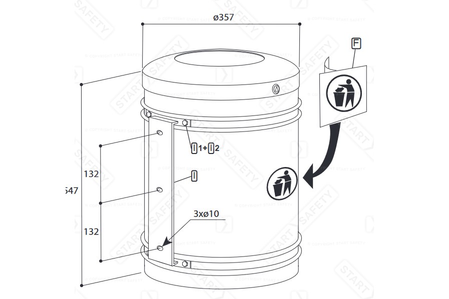 Procity Litter Bin For Walls And Posts Dimensions Diagram Specification Spec Sheet