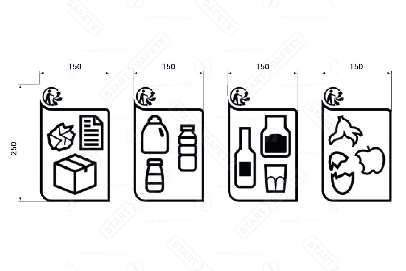 Procity Signage Label Decal Set for Recycling Bins Dimensions Specifications Spec Sheet
