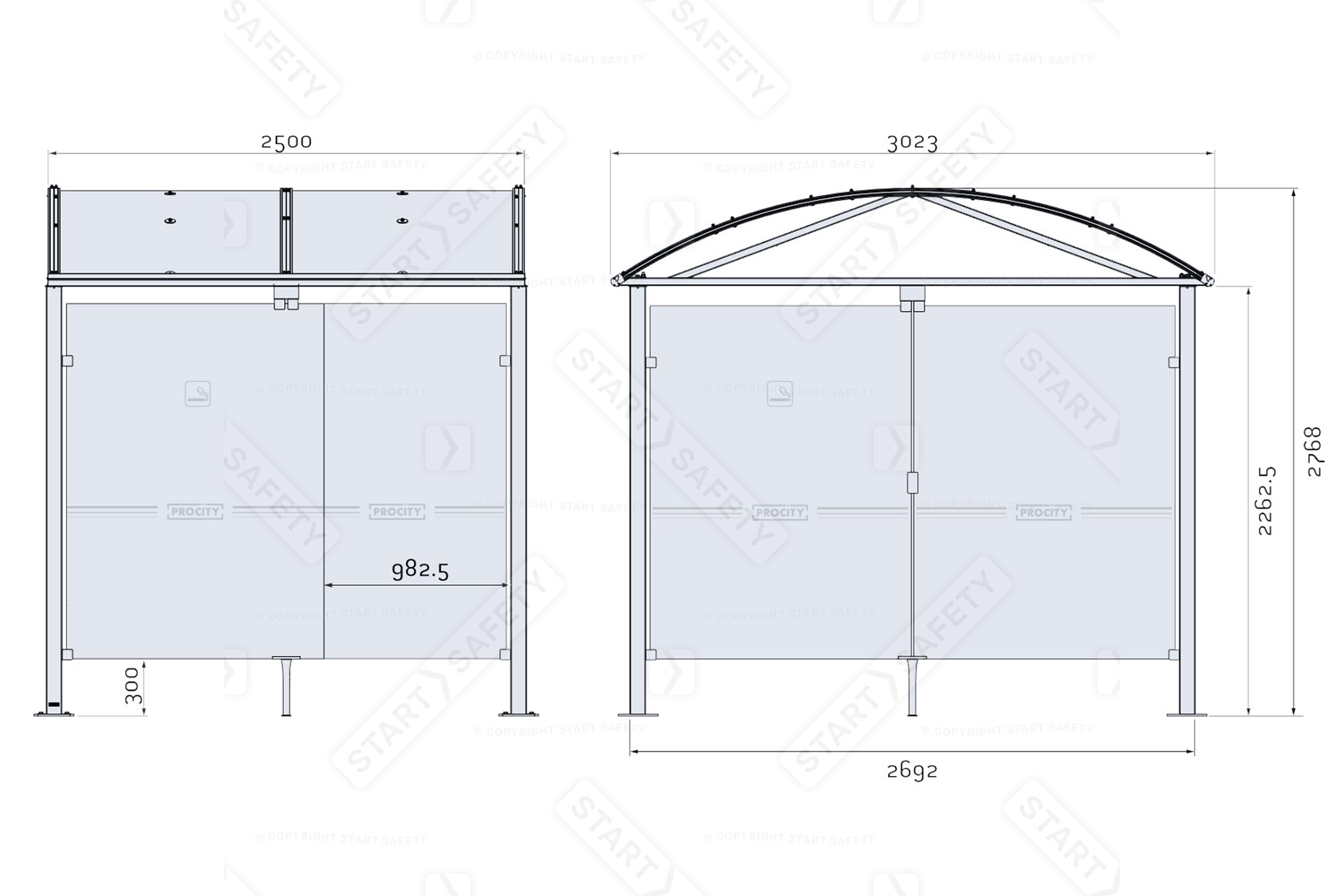 Procity Voute Large Smoking And Vaping Shelter Dimensions Diagram Specification Spec Sheet