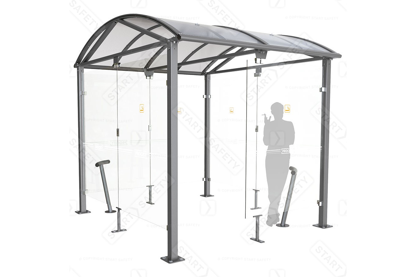 Mockup Of The Procity Large Voute Smoking Shelter In Use With All Its Accessories