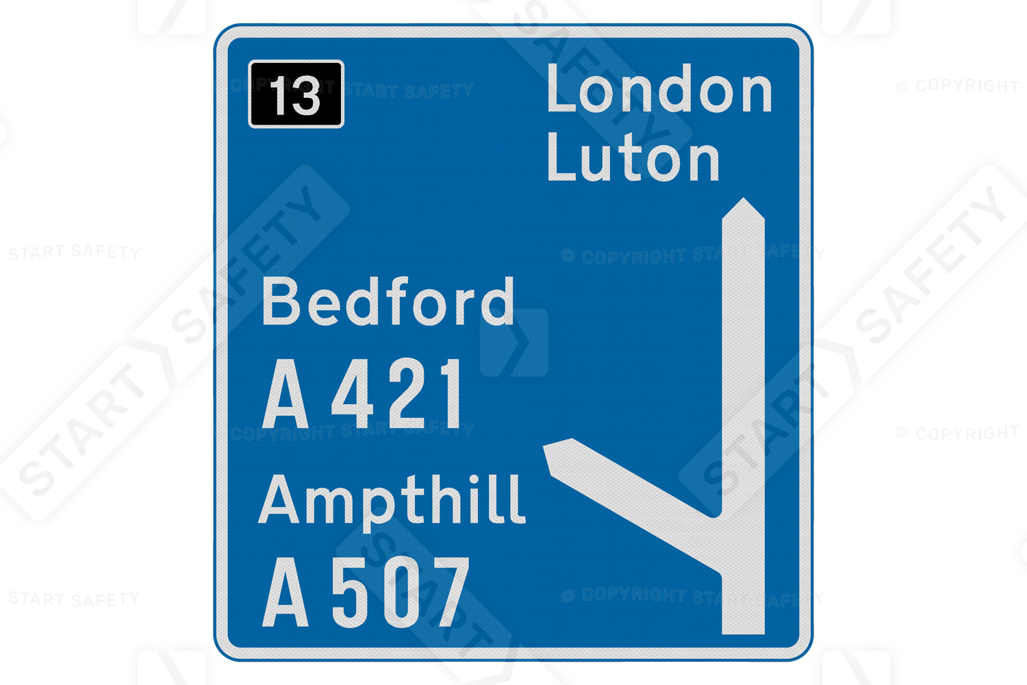 Blue motorway directional sign