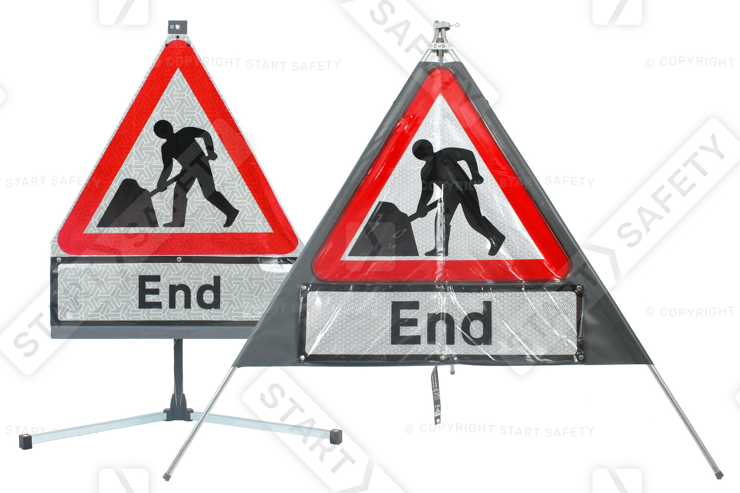 Folding end of roadworks signs