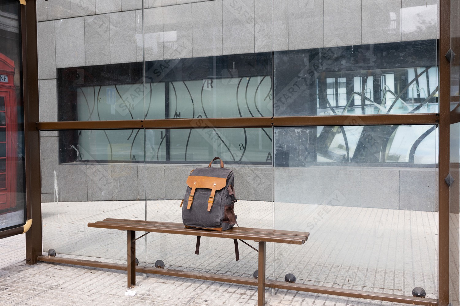 Backless Bench Installed In Bus Shelter Street Furniture
