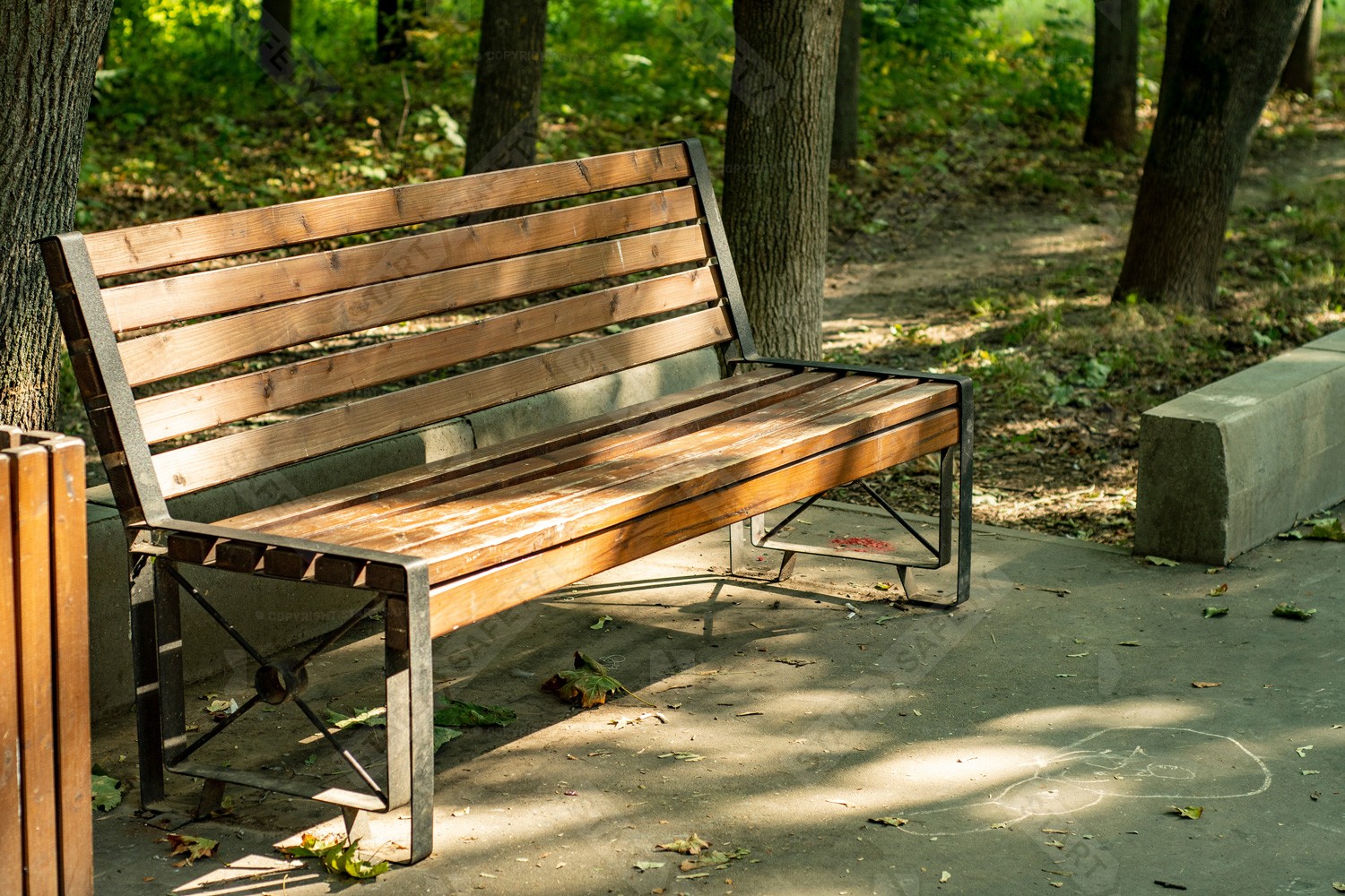 Wooden Bench and Backrest With Steel Frame