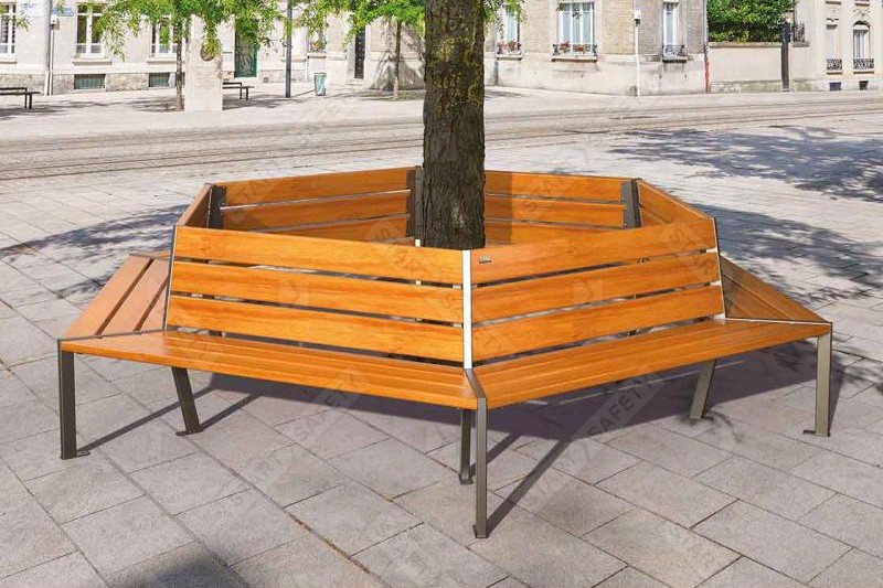 Wooden Tree Bench Protecting Tree in Urban Environment