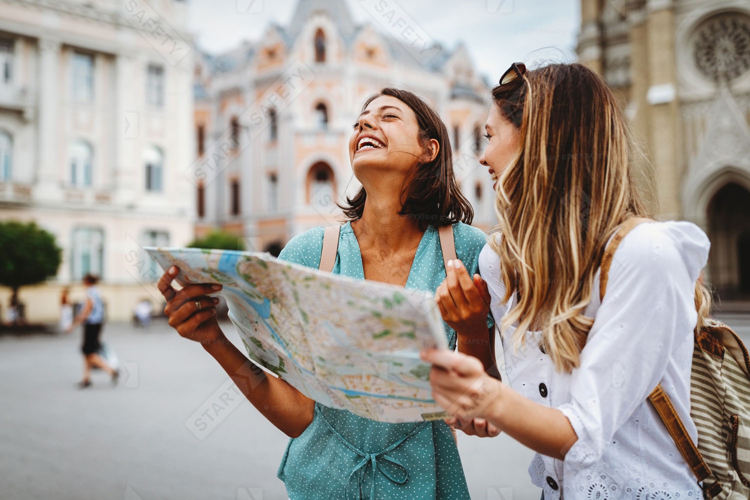 City Tourism Girls Holding Map