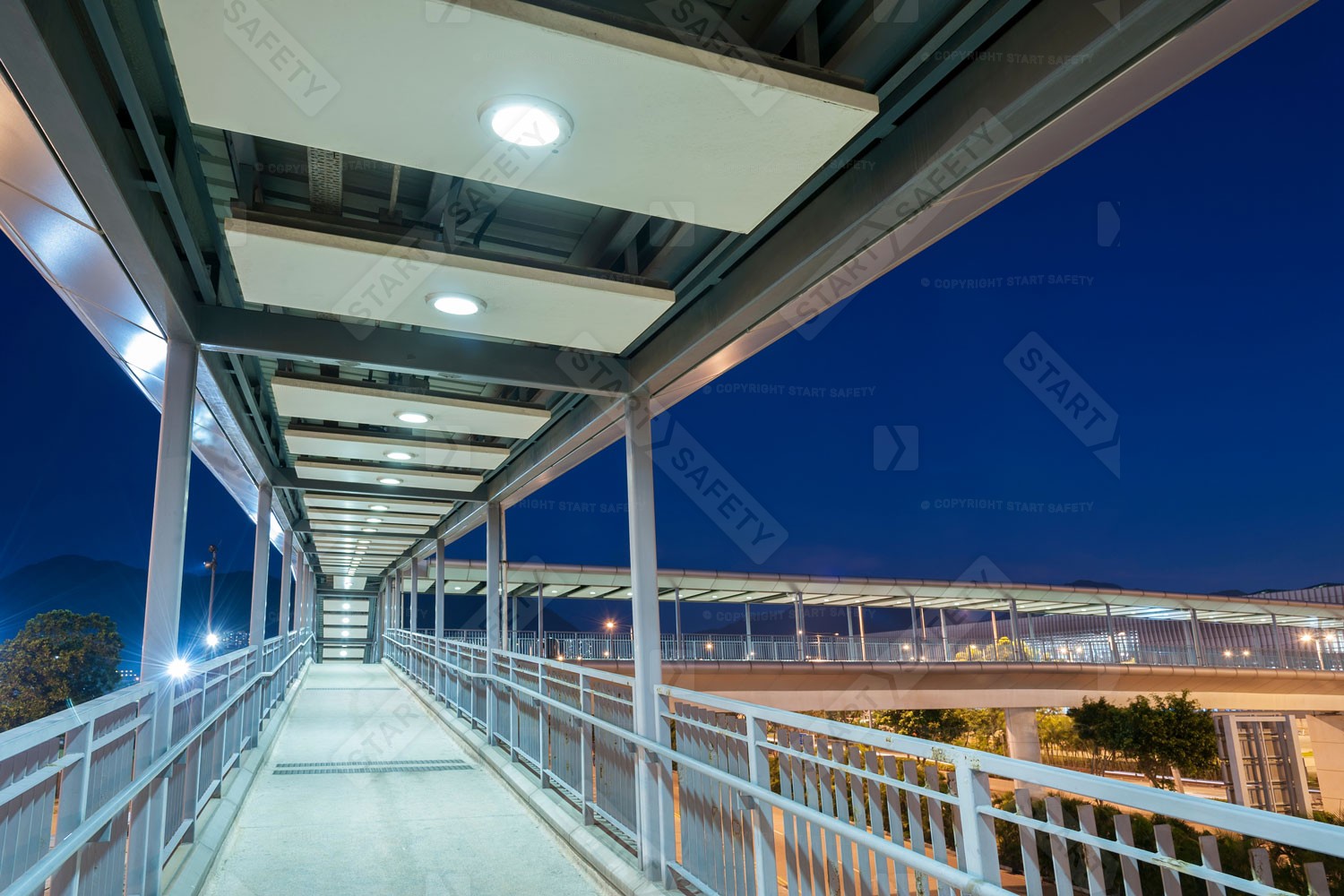 Top Quality Covered Walkway in Glass and Steel Side and Front View