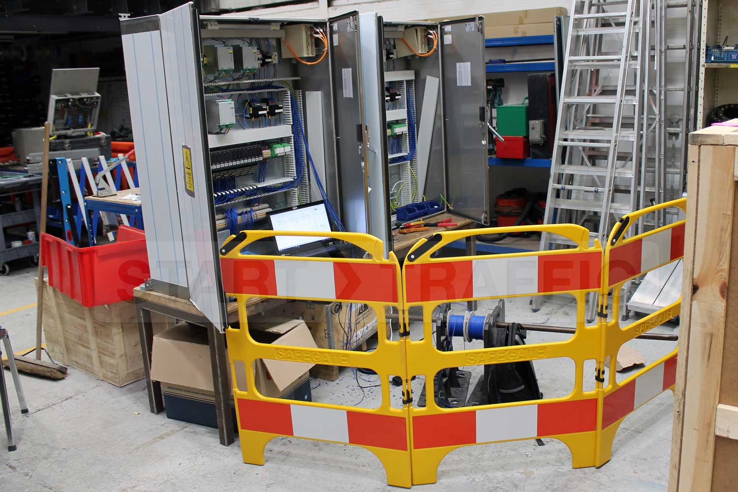 Three Gate Yellow Barrier in use with Electrical installations