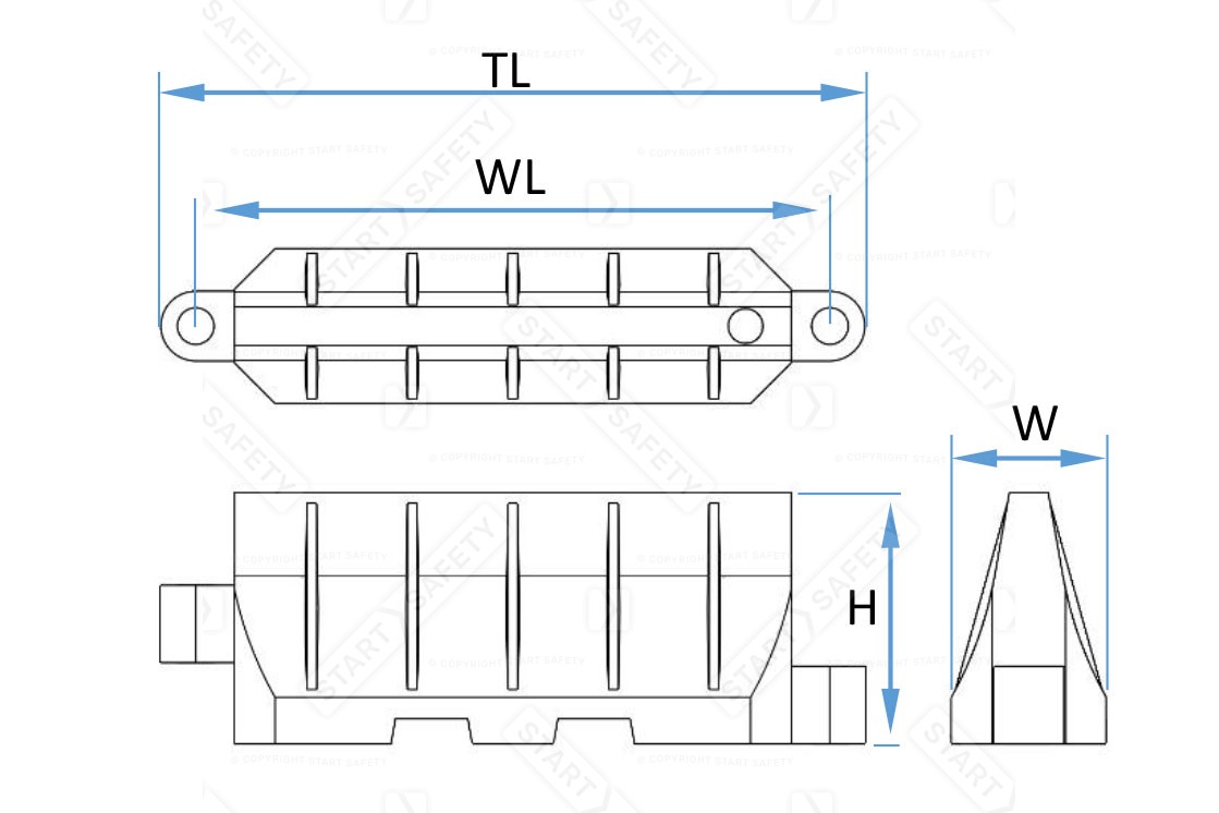Site Wall Water Filled Barrier Measurement Diagram