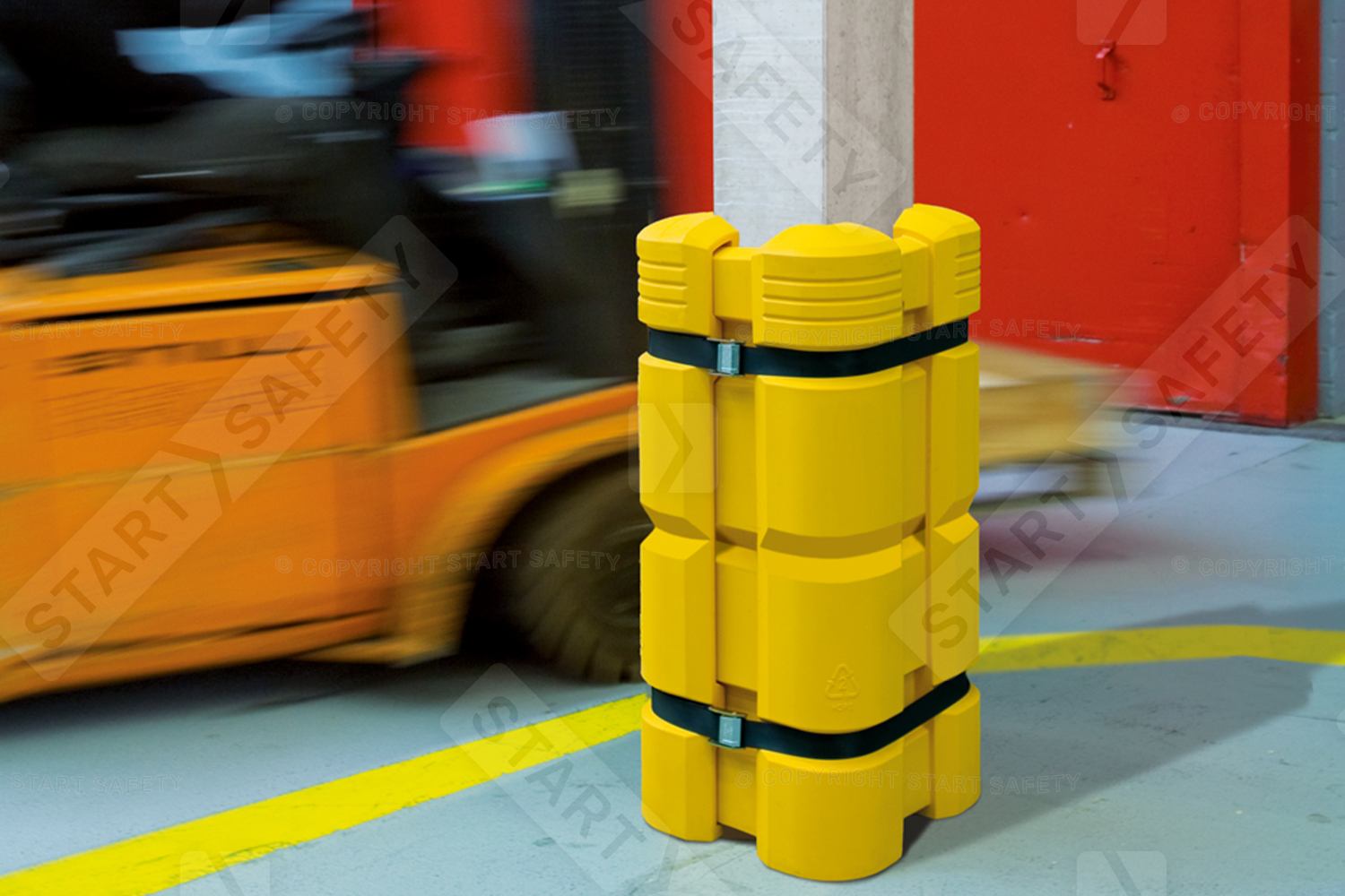 Traffic Line plastic column protector installed in warehouse