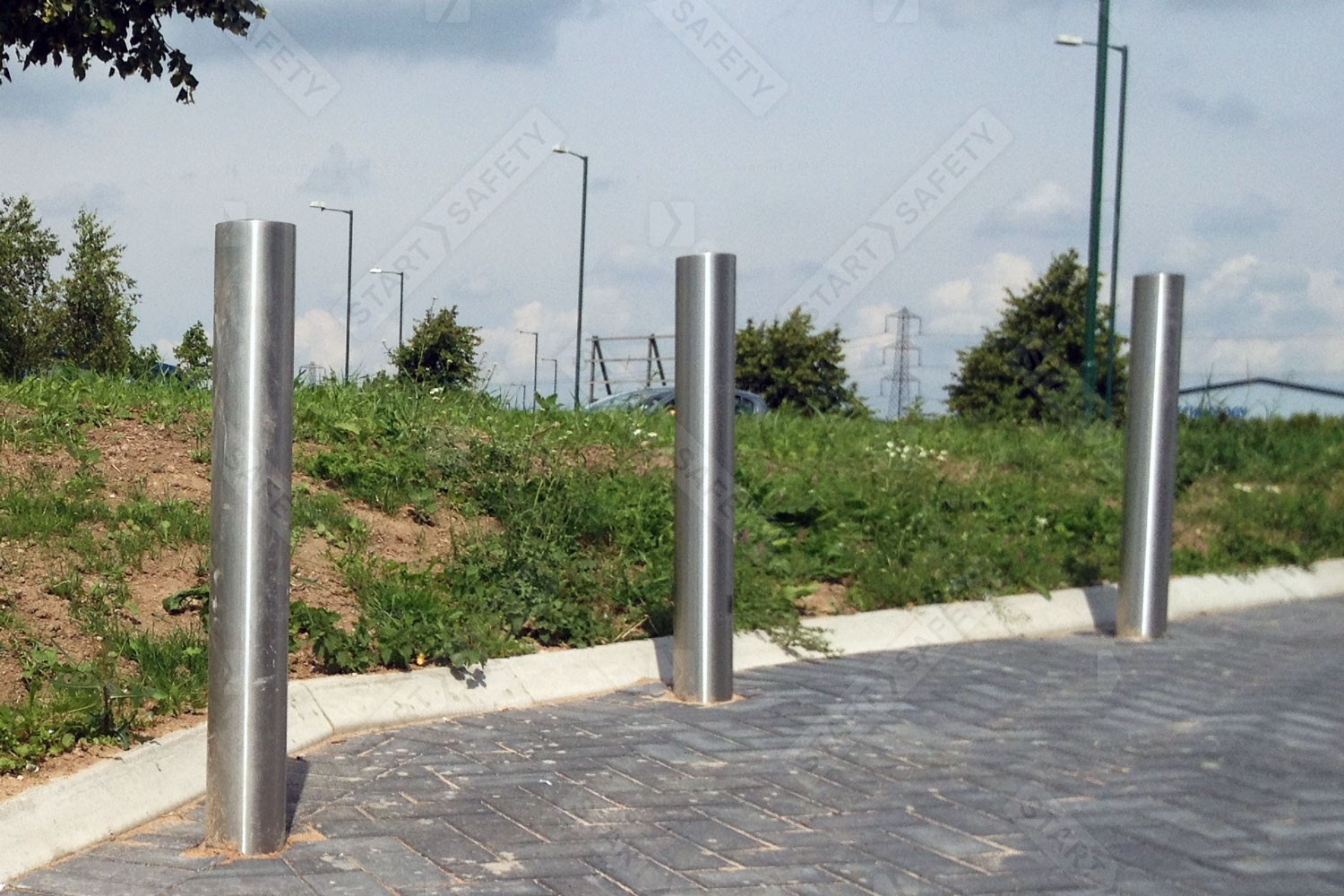 stainless steel bollards installed in car park
