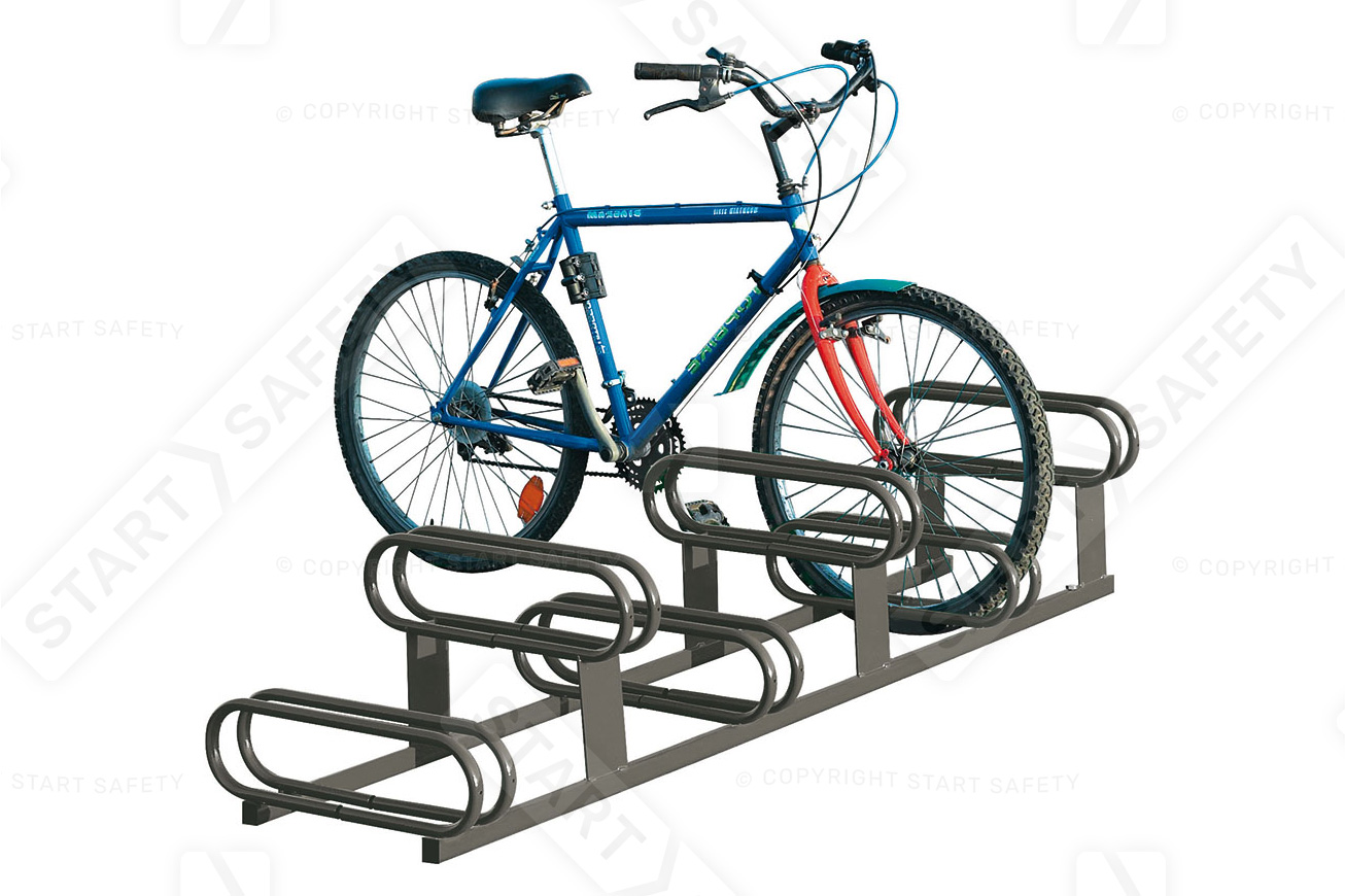 High-low bike rack with bike installed