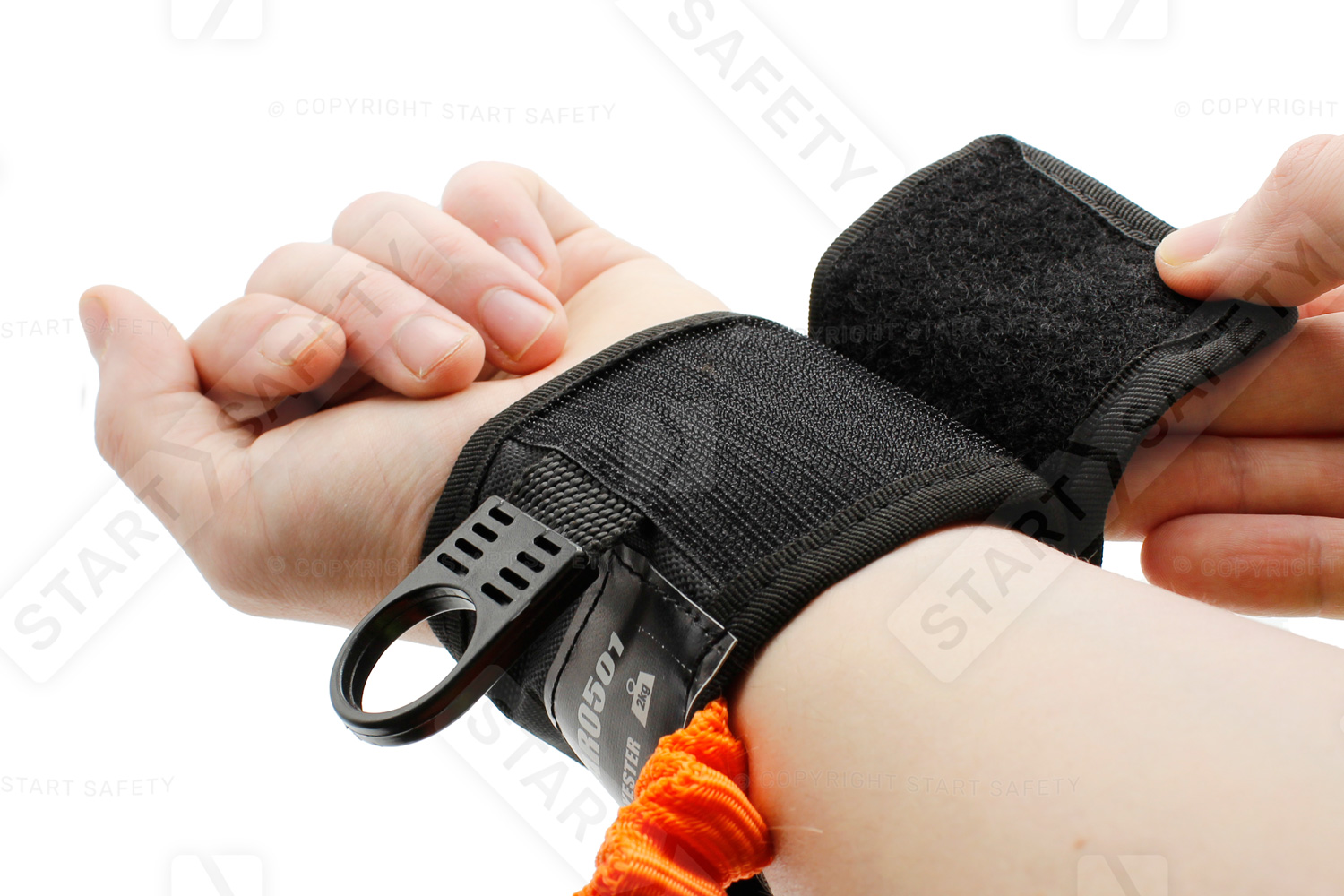 Wrist Lanyard With Velcro On Someone's Wrist