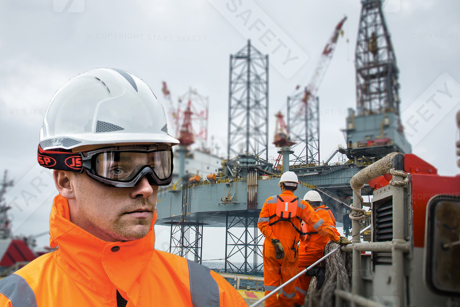 Worker On An Oil Rig Wearing JSP Thermex Goggles