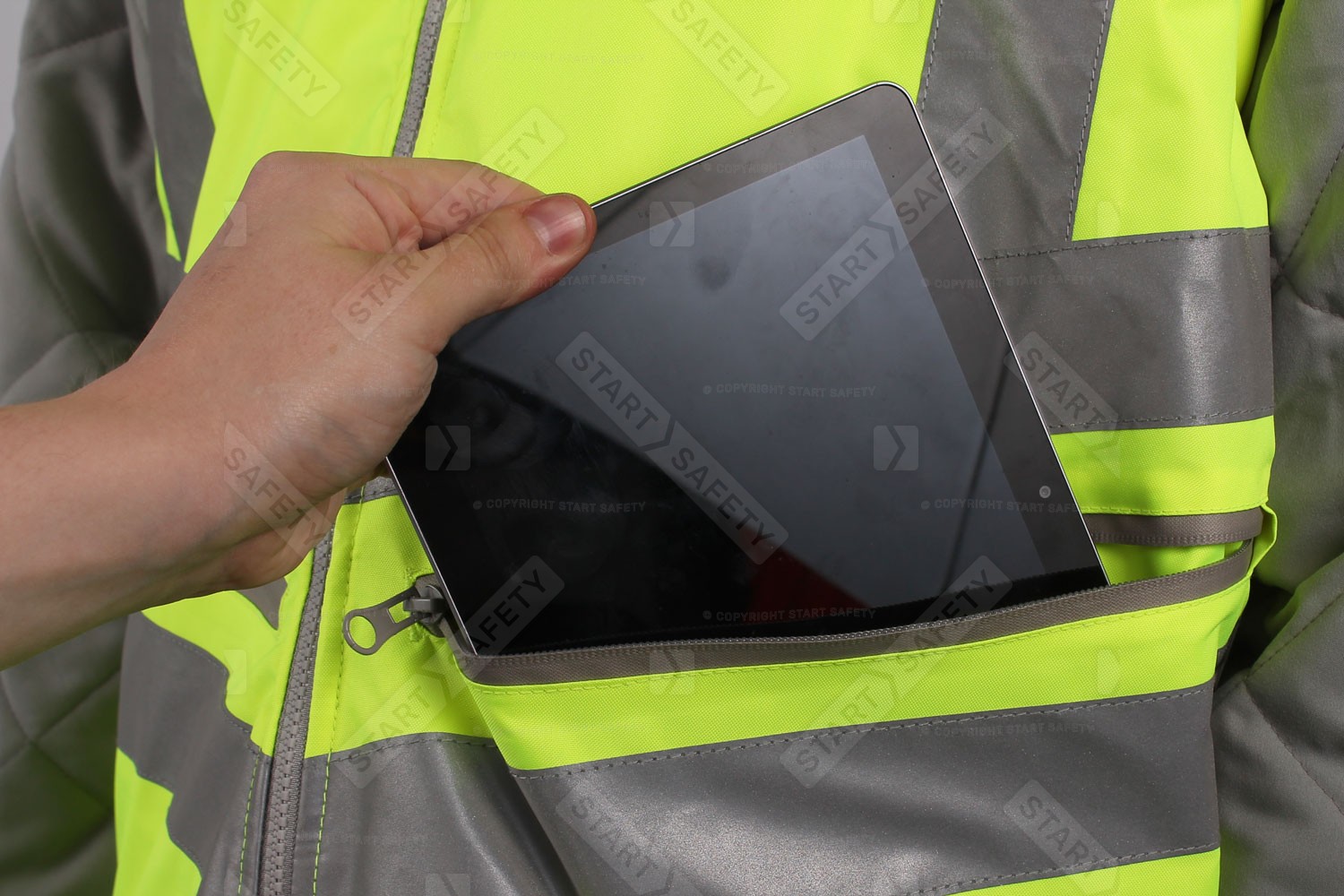Large Front Pocket On A Body Warmer That Can Fit A Tablet