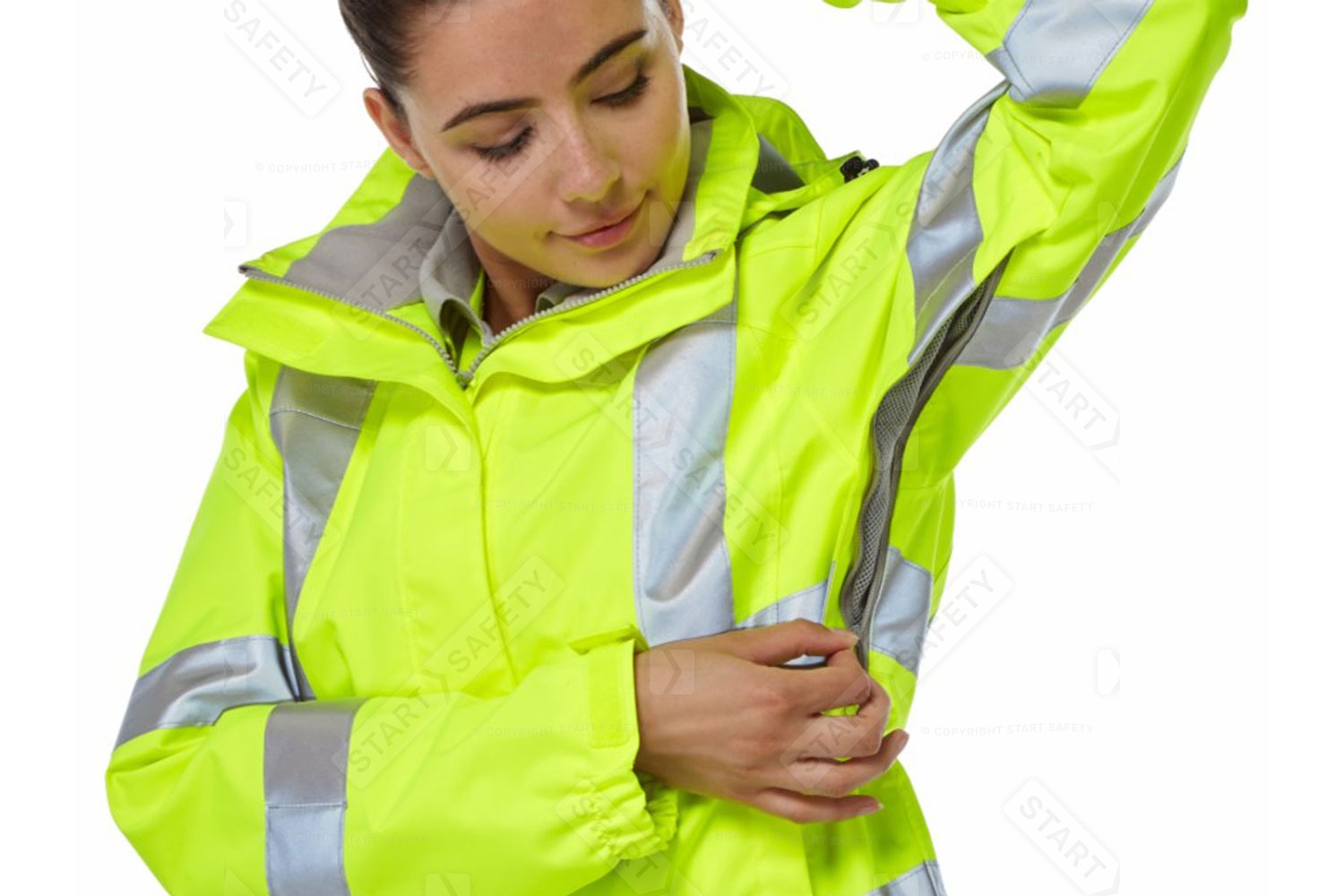 Ventilated Under Arms On Womens Yellow Hi Vis Stormcoat