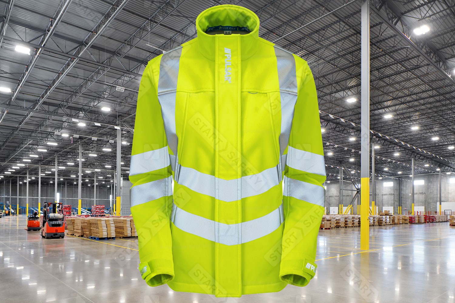 Pulsar P706 Ladies Hi Vis Yellow SofShell Jacket In An Warehouse Environment